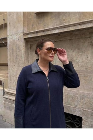 YAKA KOL AĞZI DERİLİ ÇELİK ÖRGÜ TRİKO KABAN
