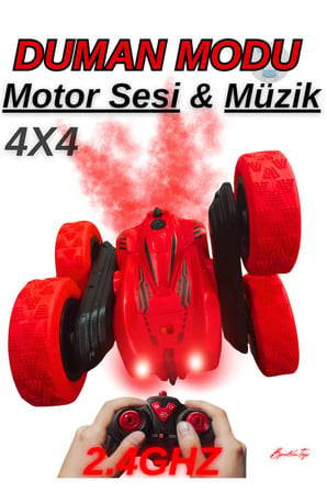 Uzaktan Kumandalı Duman Modlu Işıklı Şarjlı Motor Sesli Müzikli 2.4ghz Akrobat Araba