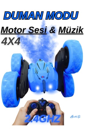 Uzaktan Kumandalı Duman Modlu Işıklı Şarjlı Motor Sesli Müzikli 2.4ghz Akrobat Araba