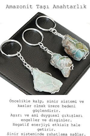 Sertifikalı Gümüş Ham Amazonit Taşı Anahtarlık - Tel Sargılı