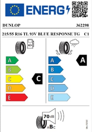 Dunlop 215/55 R16 TL 93V BLUE RESPONSE TG Elektrikli Araç Yaz Lastiği (Üretim Tarihi:2026)
