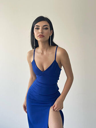 Kaitlyn Sırt Dekolteli V Yaka Yırtmaçlı Elbise