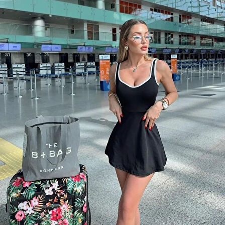 Kadın Modal Kumaş Askılı şortlu Elbise