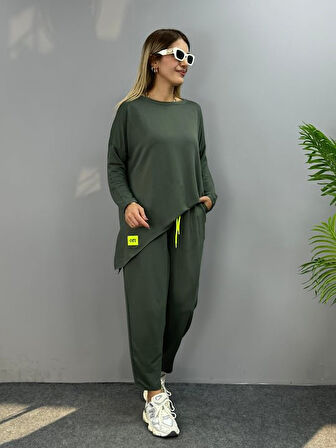 Kadın Iki Iplik Viskon Pamuk Kumaş Arma Detaylı Ikili Takım