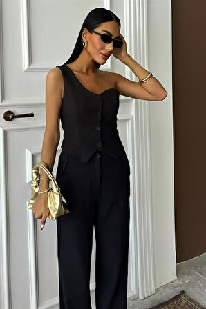 Tek Omuz Büstiyer Plazzo Pantolon Viscon Takım 10159