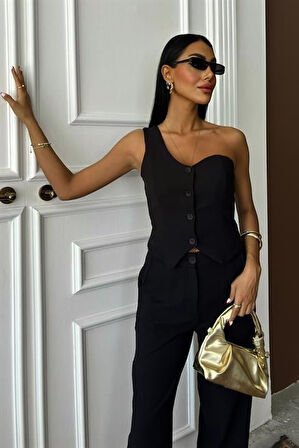 Tek Omuz Büstiyer Plazzo Pantolon Viscon Takım 10159