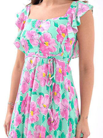 5370 ELBİSE-PEMBE GÜL DESEN
