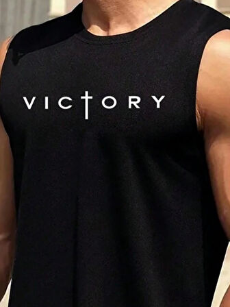 Erkek Sıfır Kol Victory Baskılı Süprem Bluz