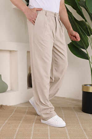 Erkek Beli Lastikli Pileli Baggy Pantolon