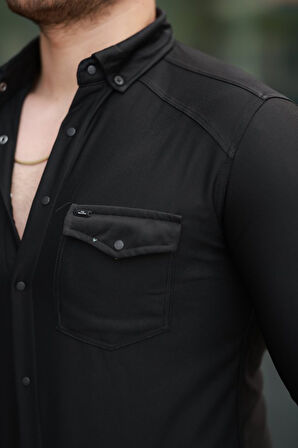 Erkek çift Cepli çıtçıt Düğmeli Uzun Kollu Gömlek