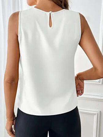 Kadın Sıfır Kollu Bisiklet Yaka önden Pileli Ithal Krep Bluz