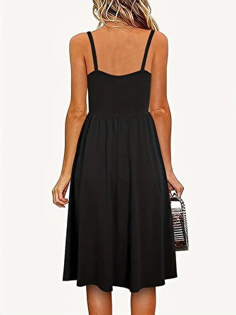 Kadın Ip Askılı V Yakalı Kısa Viskon Elbise