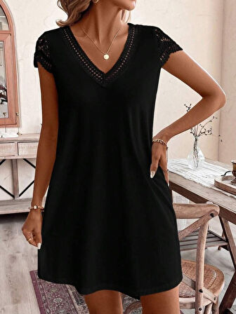 Kadın Kısa Kollu V Yakalı Viskon Elbise