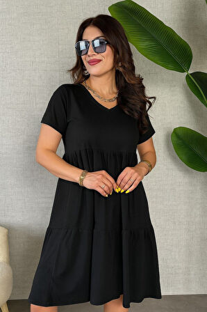 Kadın Kısa Kollu V Yakalı Viskon Elbise