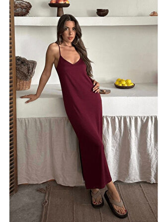 Kadın Siyah Asansör Askılı Çift Yırtmaçlı Helen Elbise