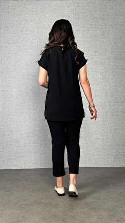 Kadın Kısa Kollu Yuvarlak Yaka Aerobin Bluz Ve Pantolon Ikili Takım