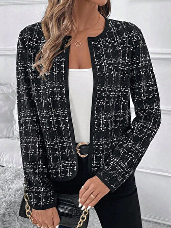 Kadın Uzun Kollu önü Açık şanel Kısa Ceket