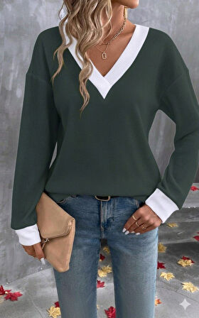 Kadın Uzun Kollu V Yakalı Waffle Bluz