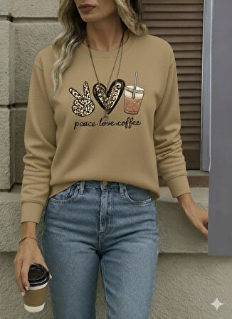 Kadın Uzun Kollu Bisiklet Yaka Kalp Desenli Viskon Iki Iplik Bluz