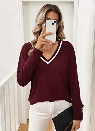 Kadın Uzun Kollu V Yakalı Viskon Iki Iplik Bluz