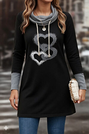 Kadın Uzun Kollu Balıkçı Yaka Bağcıklı Iki Iplik Elbise