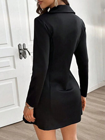 Kadın Uzun Kollu Yakalı Fermuarlı Düğme Detaylı Kısa Scuba Ceket