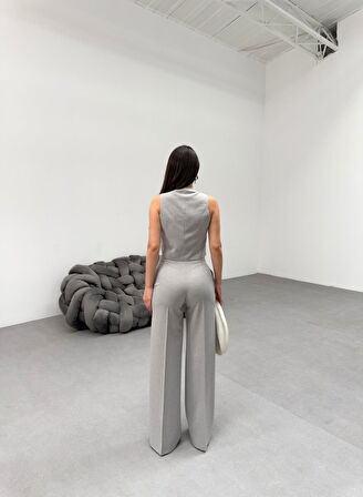 Toskana Çi̇zgi̇li̇ Kruvaze Yaka Tek Düğmeli̇ Yelek Pantolon Takim