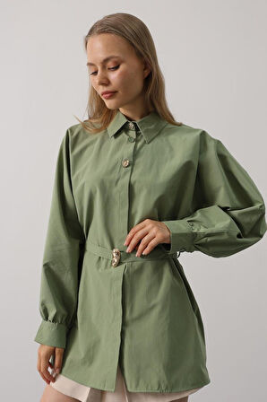 Kuşak Detaylı Tunik Gömlek - Haki