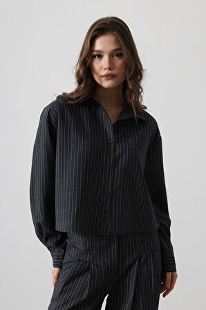 Çizgili Gömlek Pantolon Takım - Lacivert