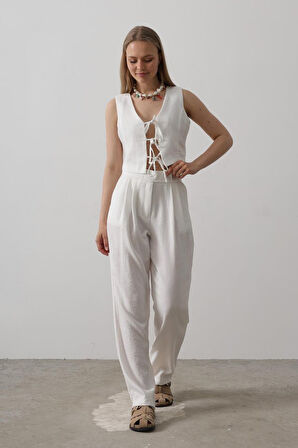 Bağlamalı Yelek - Beyaz