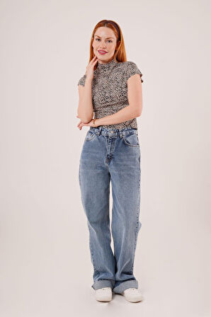 Leopar Desen Kısa Kollu Basic T-Shirt