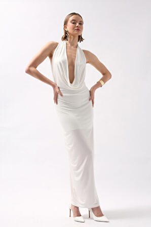 Şal Yaka Dekolte Maxi Elbise