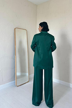 Zümrüt Saten Ceket Ve Pantolon Takım
