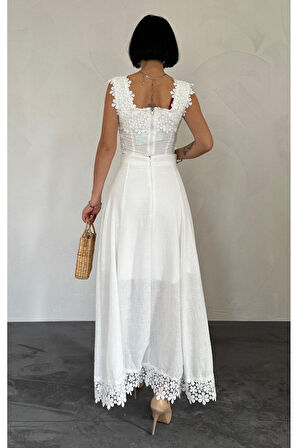 Beyaz Güpürlü Crop Ve Etek Takım