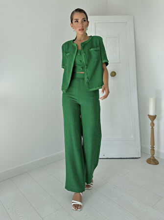 Yeşil Askılı Büstiyer Ceket Ve Pantolon Takım
