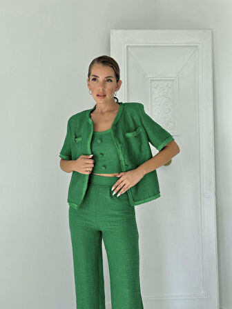 Yeşil Askılı Büstiyer Ceket Ve Pantolon Takım