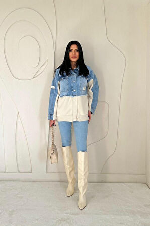 Mavi Triko Garnili Kot Ceket