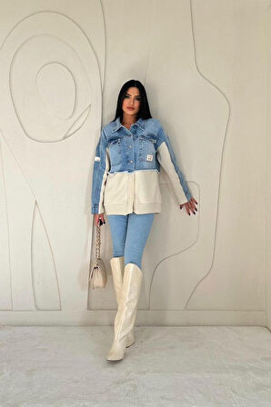 Mavi Triko Garnili Kot Ceket