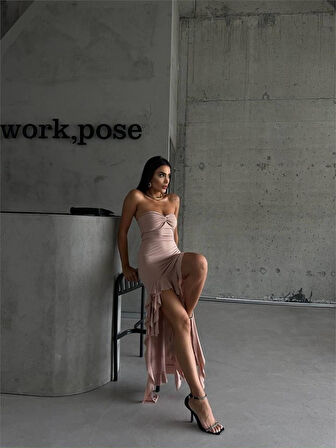 STRABLEZ SANDY ELBİSE YANLARI KATLI - Bej