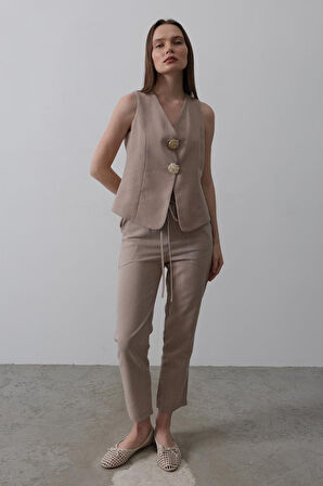 Düğme Detaylı Yelek - Vizon