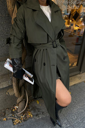 TRENCH YANDAN YIRTMAÇ DETAYLI - Haki