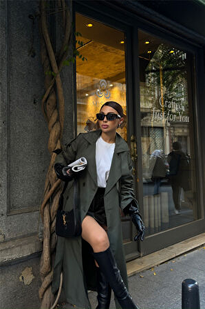 TRENCH YANDAN YIRTMAÇ DETAYLI - Haki