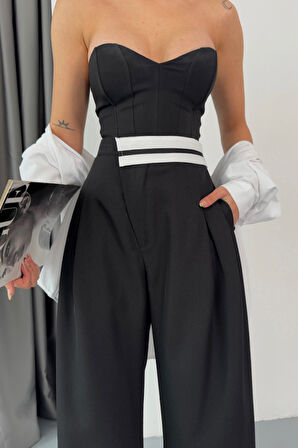 PANTOLON BEL ŞERİT DETAYLI - Siyah