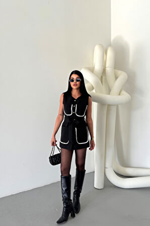 BÜYÜK CEP BİYE DETAYLIYELEK - Siyah