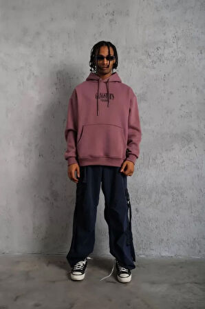 Erkek Paradise Baskılı Kapüşonlu Sweat - Gül Kurusu