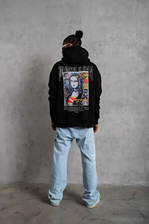 Erkek Baskılı Kapüşonlu Ve Kanguru Cepli Sweat - Siyah