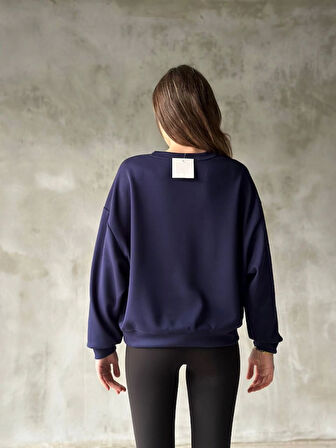 Osy Modal Yumuşak Dokulu Kumaş Bisiklet Yaka Oversize Sweatshirt - Lacivert