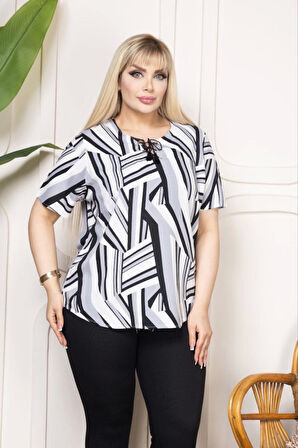 Kuş Gözü Ve Püskül Detaylı Bluz - Desenli