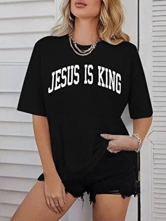 Kadın Bisiklet Yaka Kısa Kol Baskılı T-shirt - Siyah