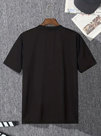 Baskılı Oversize Bisiklet Yaka T-shirt - Siyah